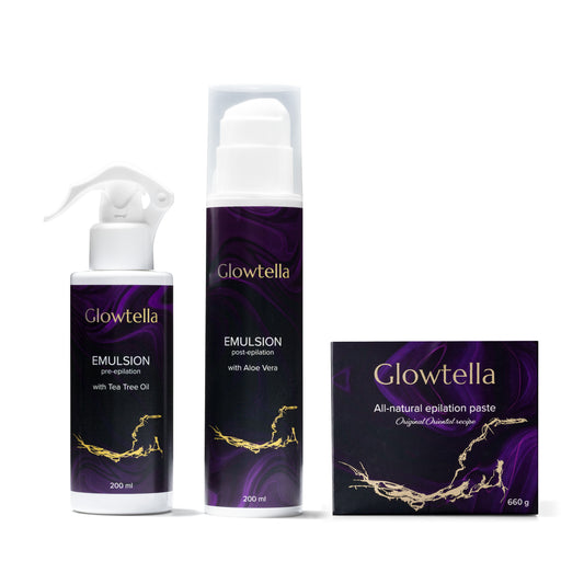 Glowtella 660 g + předepilační + poepilační emulze